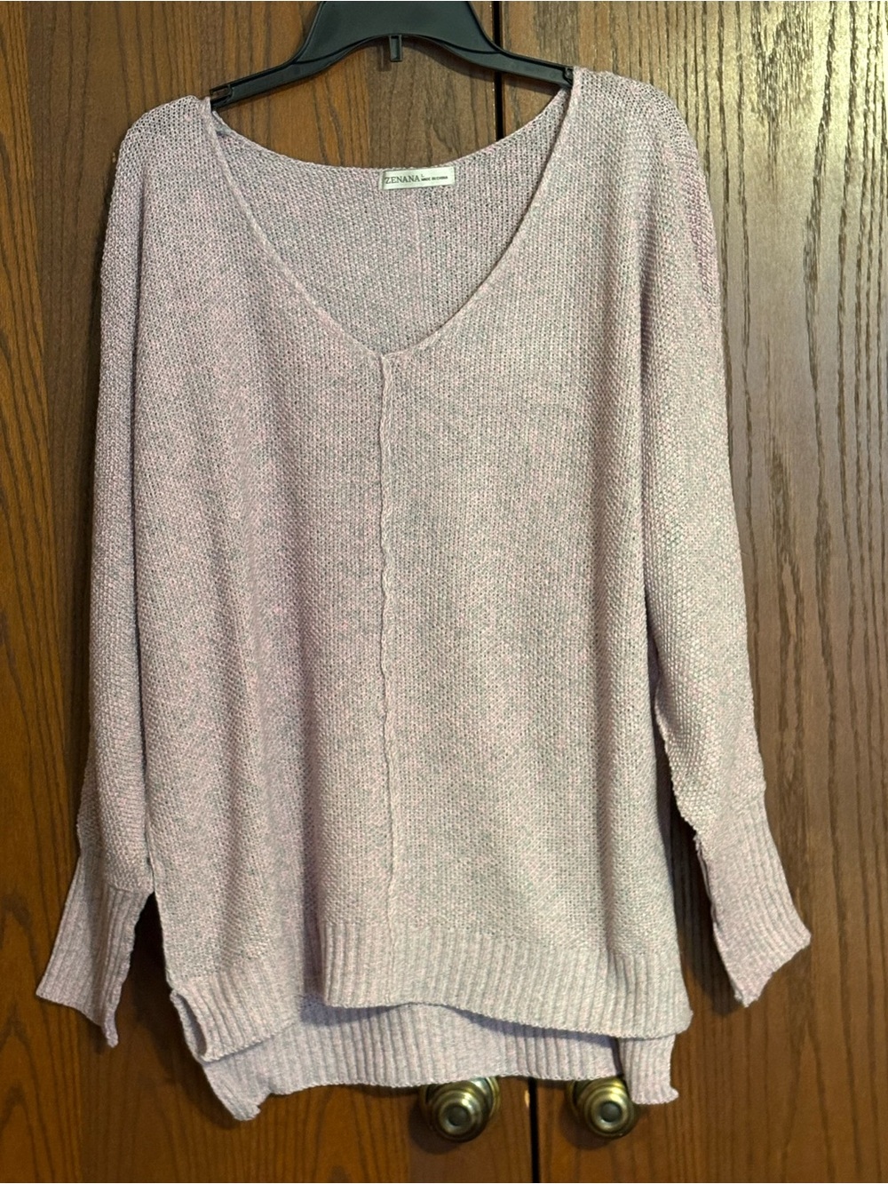 Zenana Outfitters Dusty pink/gray V-Neck Knit Sweater M